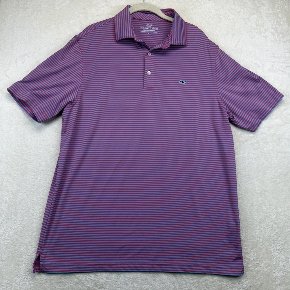 Vineyard Vines Performance Golf Polo Shirt Men's Large Blue Pink Striped